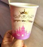 Vasos Polipapel  CASTILLO DE PRINCESAS x 6 Unidades. Con Stamping Dorado.