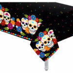 Mantel CALACA MEXICANA .  De Plastico Premiun. Mide 180 x 130 cm. HALLOWEEN