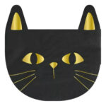 Servilletas Forma GATO NEGRO x 12 Unidades. Con Stamping DORADO. HALLOWEEN