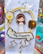 Adorno Cake Topper Comunion 3D Nene o Nena Stamping Dorado.