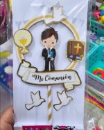 Adorno Cake Topper Comunion 3D Nene o Nena Stamping Dorado. - Imagen 2