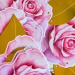 Banderin ROSAS con Hoja Dorada.   Mide 3Mts.