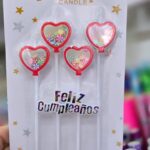 Set de 4 Velas + Feliz Cumpleaños  CORAZONES CANDY