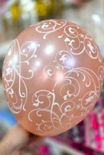 Globos SATINADOS GOLDROSE Arabescos Blancos  12 Pulgadas  x 5 Unidades Importados Serpentex. - Imagen 2