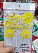 Topper Margarita Feliz Cumple con Flores. Blanco o Amarillo. - Imagen 2