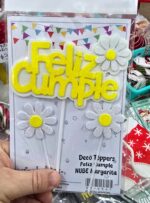 Topper Margarita Feliz Cumple con Flores. Blanco o Amarillo. - Imagen 3