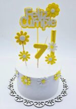 Topper Margarita Feliz Cumple con Flores. Blanco o Amarillo. - Imagen 4