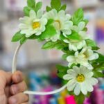 Vincha de MARGARITAS CON HOJAS Flores Tela