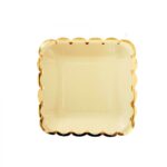 Plato Bandeja Cuadrado Polipapel Amarillo Pastel Borde Stamping Dorado x 8 Unidades.