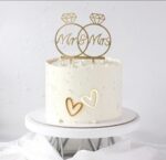 Topper ANILLOS DE BODA + Corazones  de Acrilico Espejado 10 cm Mide . Colores: Dorado Plateado