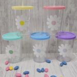Vaso Plastico MARGARITAS Cristal Personalizado 330cc. Tapa Color y Sorbete Traslucido.