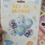 Set Globo ES UN NIÑO. Estampados y Confetti Por 6 Unidades.  Apto Helio .