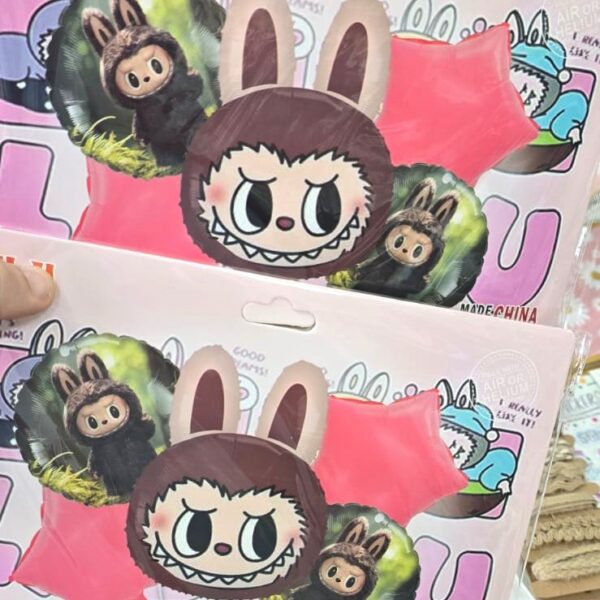 SET DE GLOBOS LABUBU MARRON x 5 Metalizados