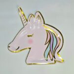 Platos de Polipapel Forma CABEZA DE UNICORNIO x8 Con Stamping Dorado