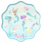 Plato Bandeja de Polipapel SIRENAS ACUARELAS x 8 Unidades. Miden 27,5 cm  Diamentro.