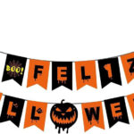 Guirnalda Banderin Happy Halloween CALABAZA SANGRIENTA NEGRO Y NARANJA