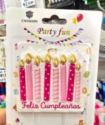 Vela Cake Topper VELAS FELIZ CUMPLEAÑOS COLORES SURTIDOS . Rosa Celeste o Negra - Imagen 4