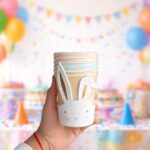 Vasos de Polipapel  Forma de CONEJO OREJAS con Stamping Dorado x 6 Unidades. Pascua