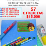 Etiquetas Escolares Para UTILES PLASTICAS DTF UV Super Resistente. 57 Unidades. TROKELADAS. Lista Para Pegar.