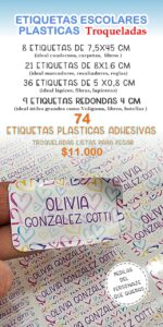 Etiquetas Escolares Para UTILES PLASTICAS TROKELADAS. Resistentes al Agua. 74 Etiquetas  Personalizadas. - Imagen 2