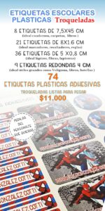 Etiquetas Escolares Para UTILES PLASTICAS TROKELADAS. Resistentes al Agua. 74 Etiquetas  Personalizadas.