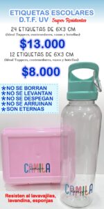Etiquetas Escolares DTF UV SUPER RESISTENTES. Ideal Para Luncheras Botellas Vasos etc.. Vienen 12 o 24 Unidades de 6x3 cm. - Imagen 2