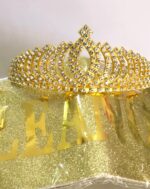 Set CORONA METAL STRASS PRINCESS + FAJA DE FC A TONO. Dorado Plata o GoldRose. - Imagen 3