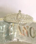 Set CORONA METAL STRASS PRINCESS + FAJA DE FC A TONO. Dorado Plata o GoldRose.