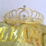 Set CORONA METAL STRASS CORAZON  + FAJA DE FC A TONO. Dorado o GoldRose.