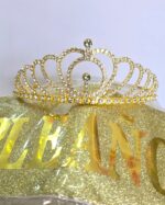 Set CORONA METAL STRASS CORAZON  + FAJA DE FC A TONO. Dorado o GoldRose.