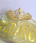 Set CORONA METAL STRASS  QUEEN PIEDRAS  + FAJA DE FC A TONO. Dorado o Plateado - Imagen 2