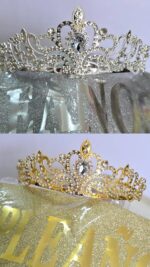 Set CORONA METAL STRASS  QUEEN PIEDRAS  + FAJA DE FC A TONO. Dorado o Plateado - Imagen 3