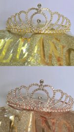 Set CORONA METAL STRASS CORAZON  + FAJA DE FC A TONO. Dorado o GoldRose. - Imagen 3