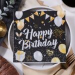 Servilletas Premiun: HAPPY BIRTHDAY  Fondo Negro  x 20 Unidades
