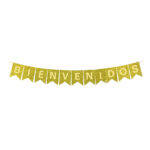 Banderin BIENVENIDO/AS GLITTER Dorado/Plateado Con Stamping . Mide 2.5 Mts. Aprox