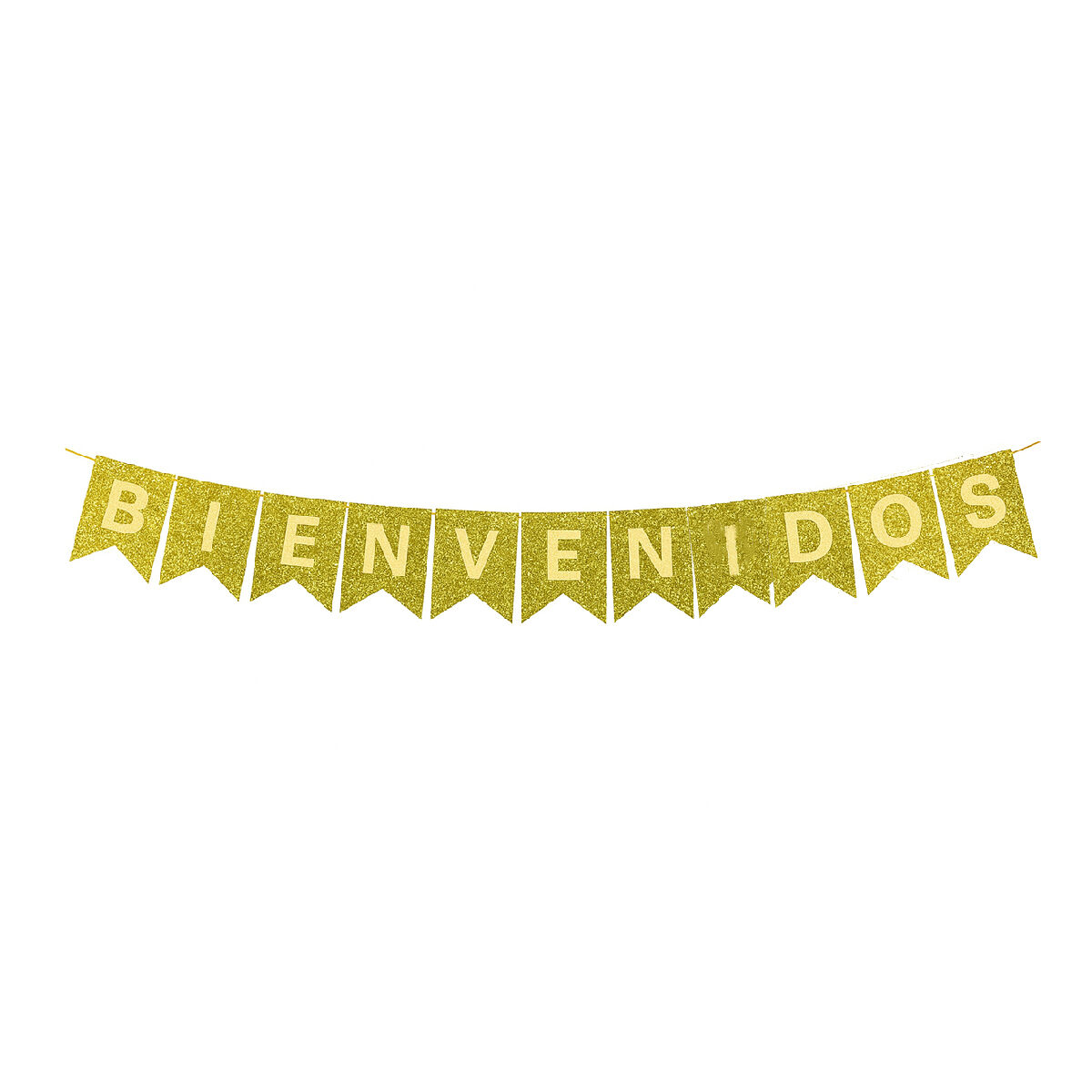 BIENVNEIDOS Banderin BIENVENIDO/AS GLITTER Dorado/Plateado Con Stamping . Mide 2.5 Mts. Aprox - Imagen 1