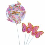 Topper Feliz Cumpleaños MARIPOSAS 3D SHAKER con 3 Mariposas. Rosa o Lila.