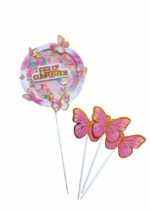 Topper Feliz Cumpleaños MARIPOSAS 3D SHAKER con 3 Mariposas. Rosa o Lila.