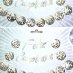 Banderin Feliz Cumpleaños BOLAS DE BOLICHE PLATA  Mide Aprox 2 Mts. Incluye FC Plata y Bolas de Boliches Plata