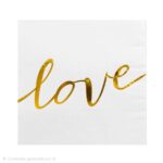 Servilletas Premiun Con Stamping: LOVE DORADO x 12 Unidades.