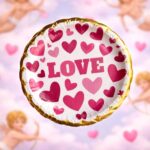 Plato Polipapel con Stamping Dorado x 8 LOVE CORAZONES