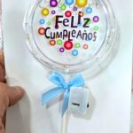 Topper LED Circular FELIZ CUMPLEAÑOS Moño Celeste