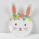 Plato Polipapel FORMA DE CONEJO CON FLORES Y STAMPING DORADO x 8. - Imagen 2