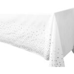 Mantel Plastico Descartable Premiun Blanco con Lunares Plateados. No es Stamping. Mide 1.37x1.83 mts.  REUSABLE