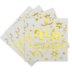 Servilletas Premiun Con Stamping Dorado : FELIZ CUMPLEAÑOS x 12 Unidades.