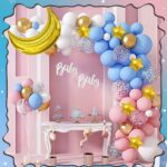 Set de Globo XL: ARCADA DE GLOBOS REVELACION DE SEXO ROSA Y CELESTE CON LUNA  . 126 Piezas.