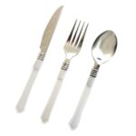 Set de Cubiertos Descartables PREMIUN Mango Blanco con Plateado X16 Unidades