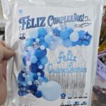 Set de Globo XL Completo. CORTINA FC Y ARCO ORGANICO GAMA CELESTES 72 Piezas.
