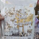 Set de Globo XL COMPLETO  Arco Organico  PLATA BLANCO Y ORO 100 Piezas