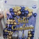 Set de Globo XL COMPLETO  Arco Organico AZUL Y ORO 100 Piezas